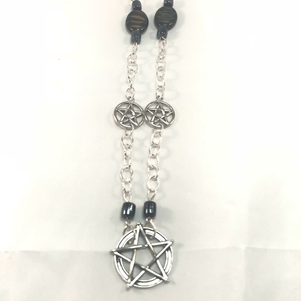 Pentagram hematite necklace & earrings